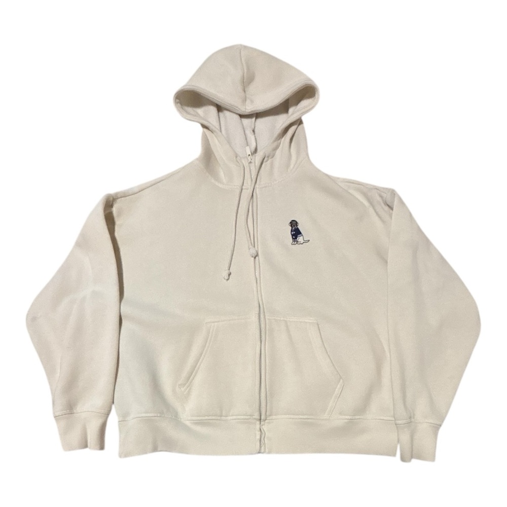 PINK by Victoria's Secret Cream Embroidered Dog Zip-Up Hoodie Size S